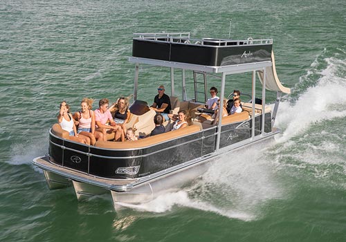 Avalon Catalina pontoon boat with slide platform