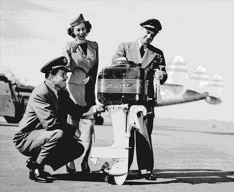 vintage Mercury outboard at airport