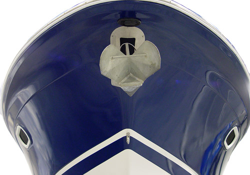 refinished fiberglass finish on blue boat